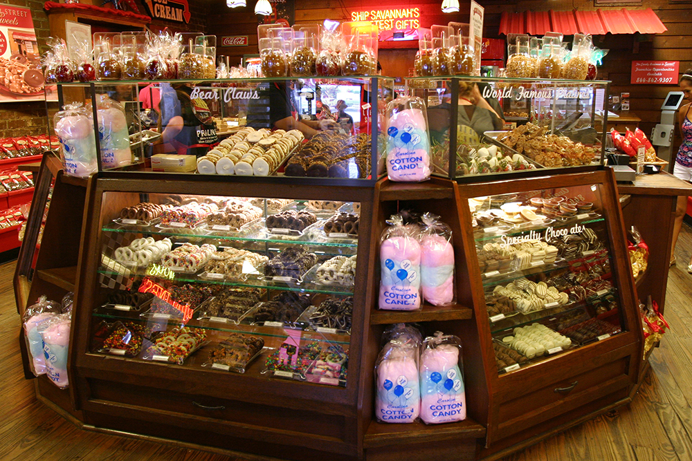 River Street Sweets Savannah GA: Visit them for a free sample of their world famous pralines, then watch candy being made from scratch inside the store. 