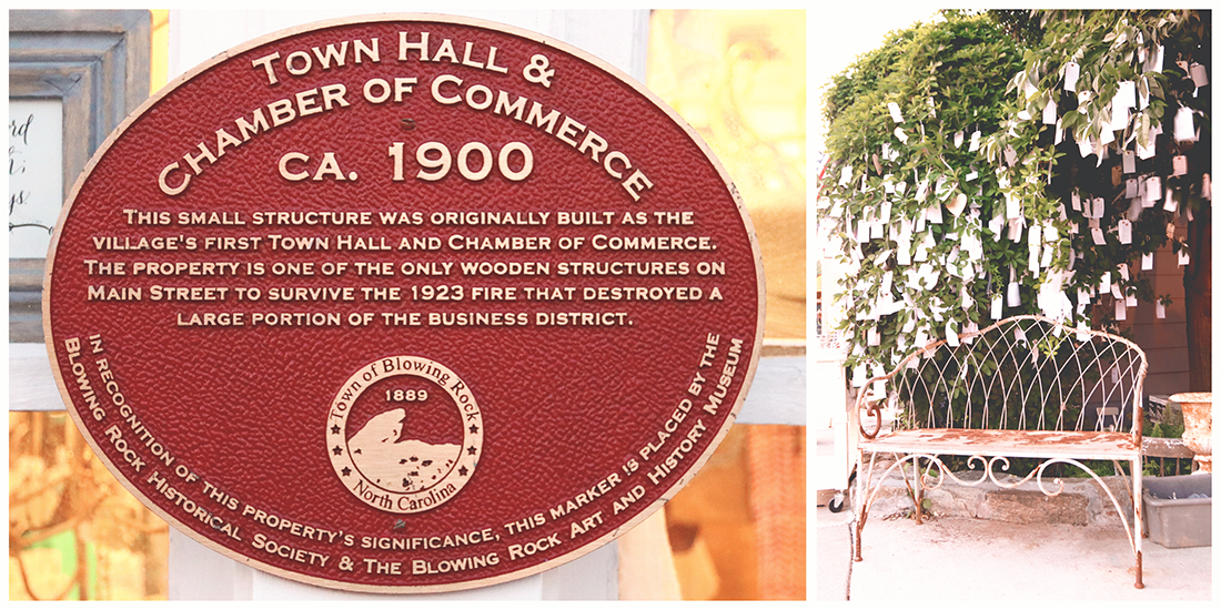 Things to do in Blowing Rock NC: Collage image of historical marker plaque and wishing tree