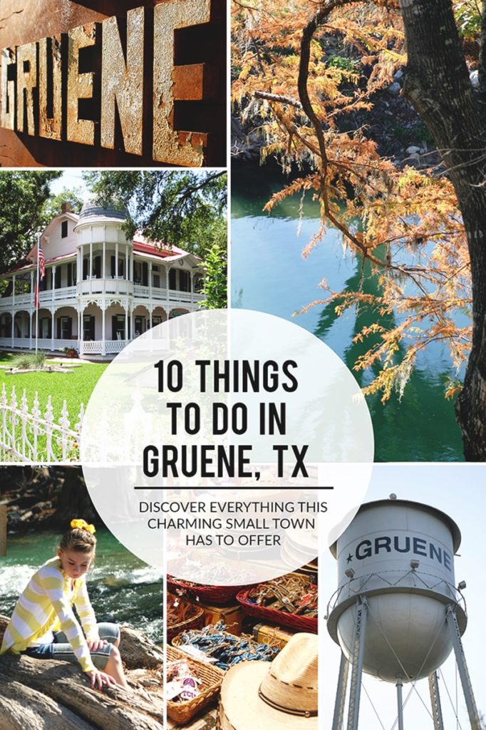 Pinnable multi-photo collage with pictures of the Texas Hill Country and a text overlay that reads 10 Things To Do in Gruene TX.