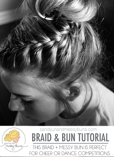 Messy bun with braid hair tutorial. Great hairstyle for cheer or dance competitions!
