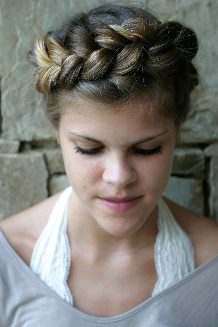 Braided Crown Hairstyle Sand Sun And Messy Buns