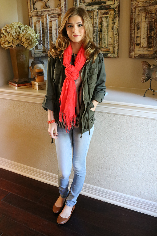 Fall fashion: jeans, striped tees, and camo