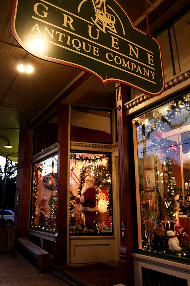 The holiday window displays at Gruene Antique Store.