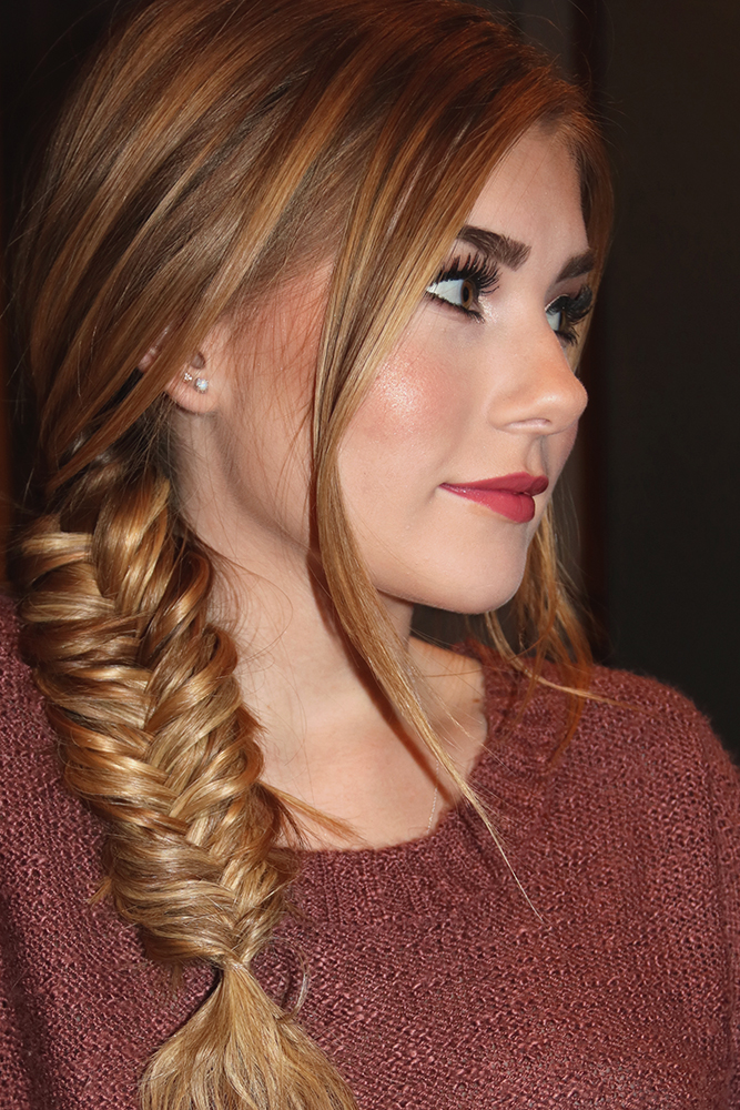 fishtail side braid with curls