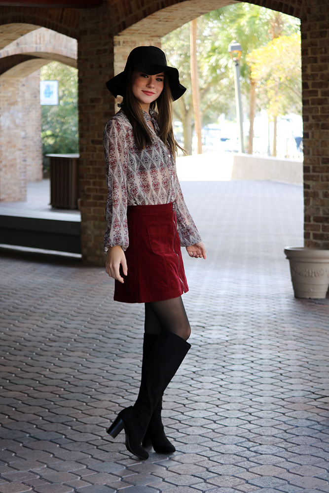 How to style a red corduroy skirt for fall