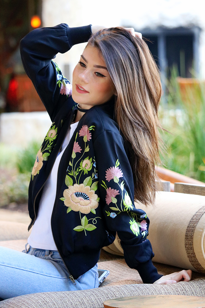 Embroidered bomber jackets are one of the biggest trends this season and for good reason; they're beautiful and versatile. Dress them up or down!