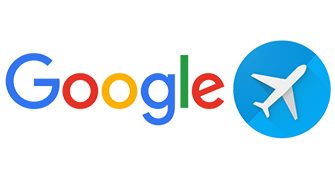 Google Flights LOGO with a blue circle and a white airplane